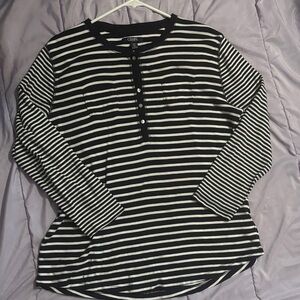 Chaps Black and White Striped Top